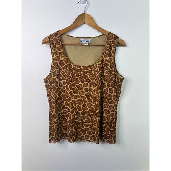 Vintage Kemp Collection Giraffe Print Sheer Tank Top Brown Y2K Safari Animal XL - Picture 1 of 10